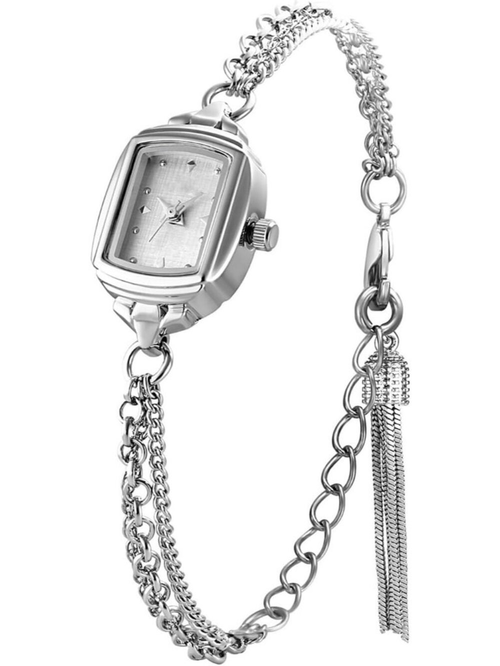 Women's Silver Dainty Rectangle Ultra Thin Waterproof Quartz Bracelet Wristwatch